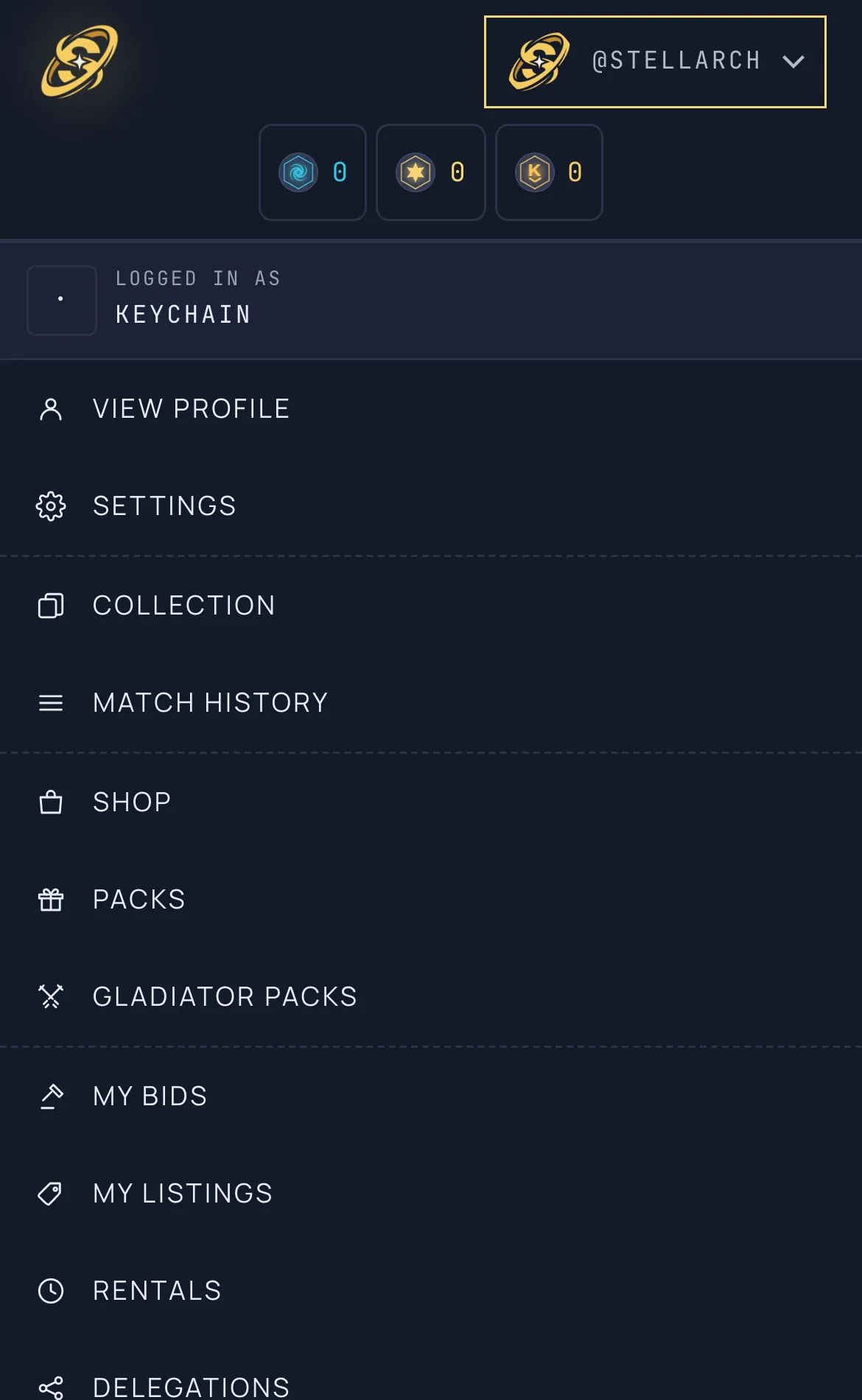 The full-screen mobile profile menu sheet, opened from the header avatar