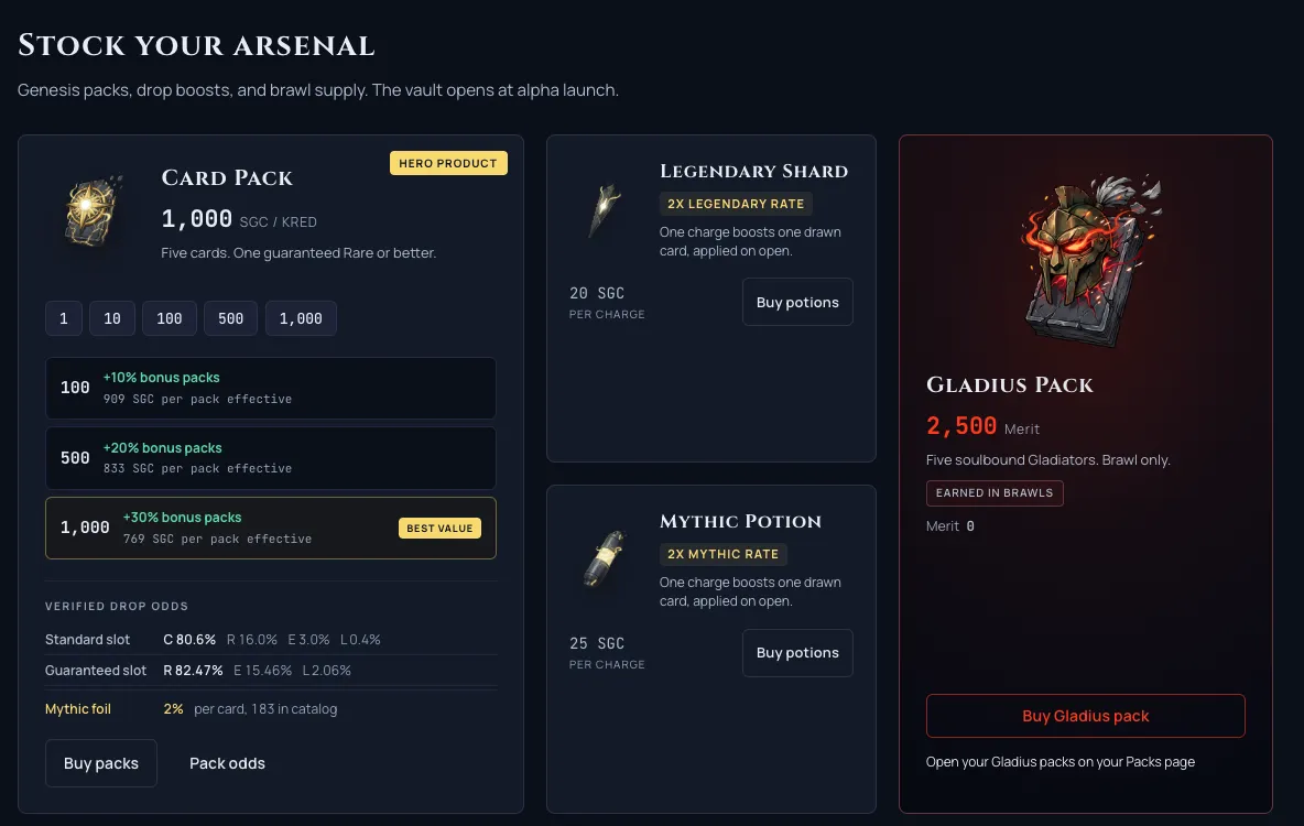 The new Genesis and Gladius booster pack artwork in the Stellarch shop