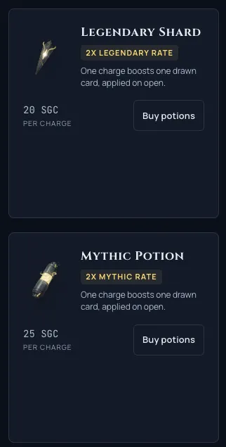 The refreshed space-themed potion art in the Stellarch shop, including the renamed Mythic Potion