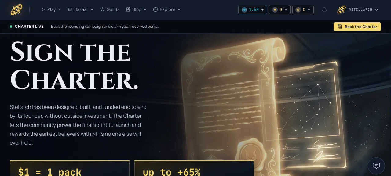 The site banner carrying the gold Back the Charter pill, above the Charter page hero