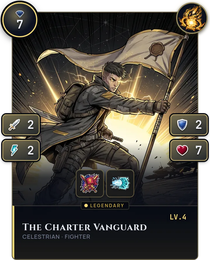The Charter promo Fighter card revealed in full, its art shown edge to edge without a doubled frame