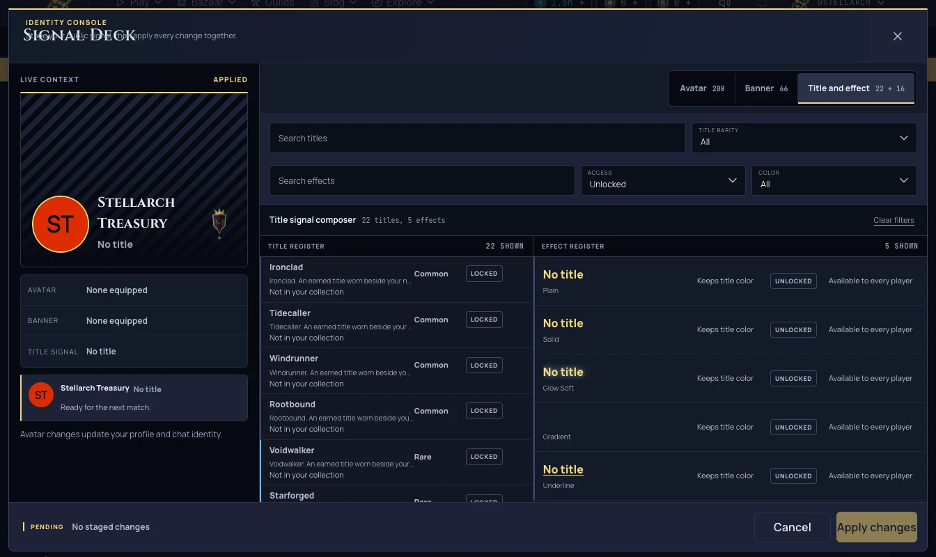 The Signal Deck title and effect mode showing title rows and effect options