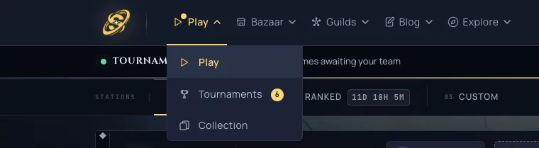 The Tournaments entry in the Play menu, with a badge counting the games waiting on you