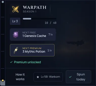 The WARPATH strip on a phone, stacked so your level, progress, and next rewards all stay readable.