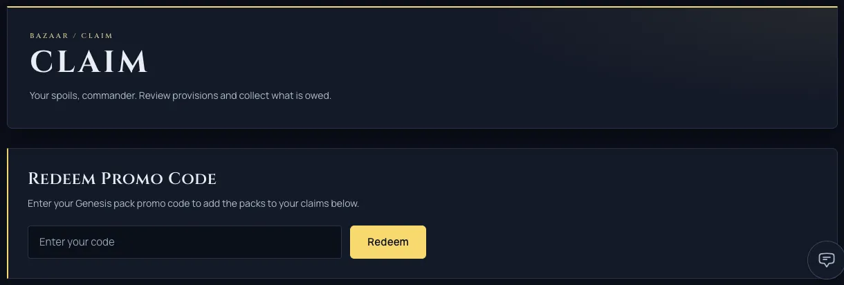 The promo-code redeem box on the Claim page