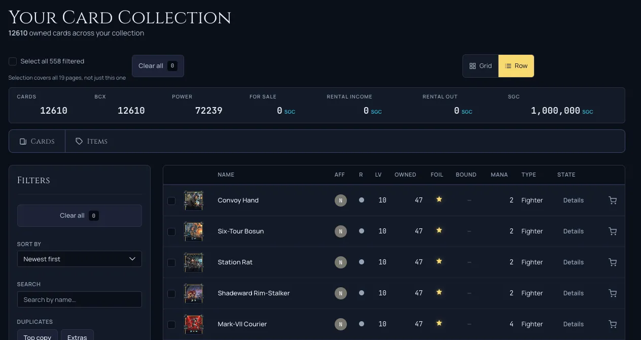 The rebuilt collection page with the left filter rail and the default row view