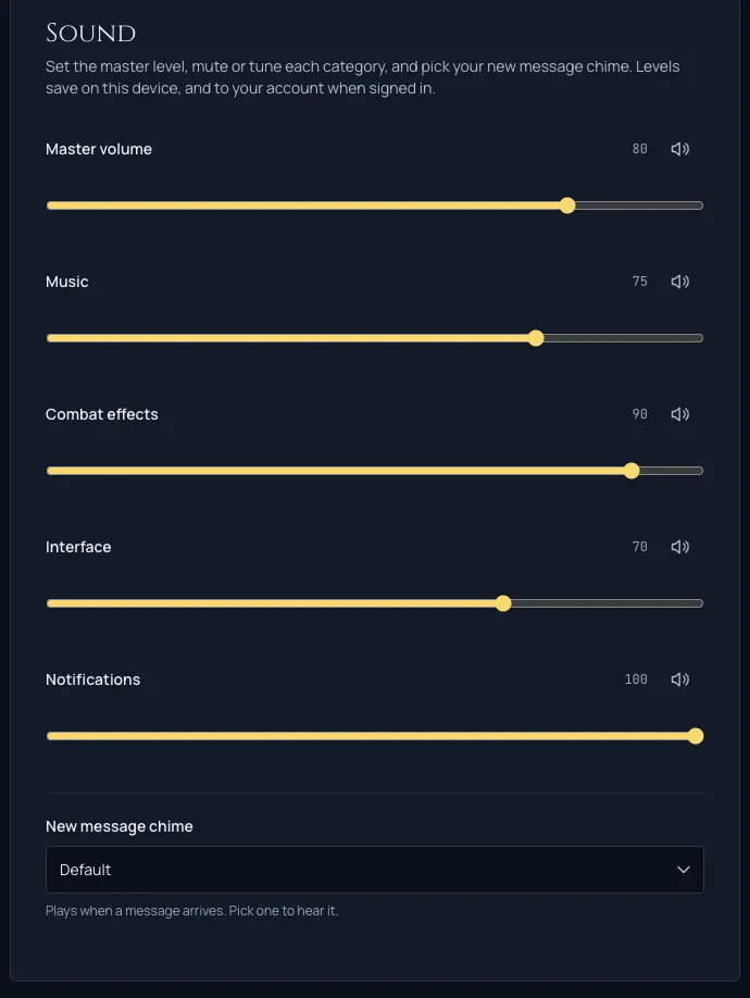 The per-category sound mixer with separate music, effects, interface, and notification controls