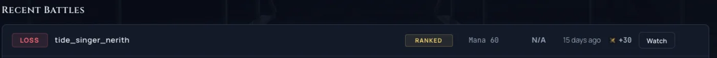 A ranked match row in Recent Battles showing the WARPATH points earned from that game