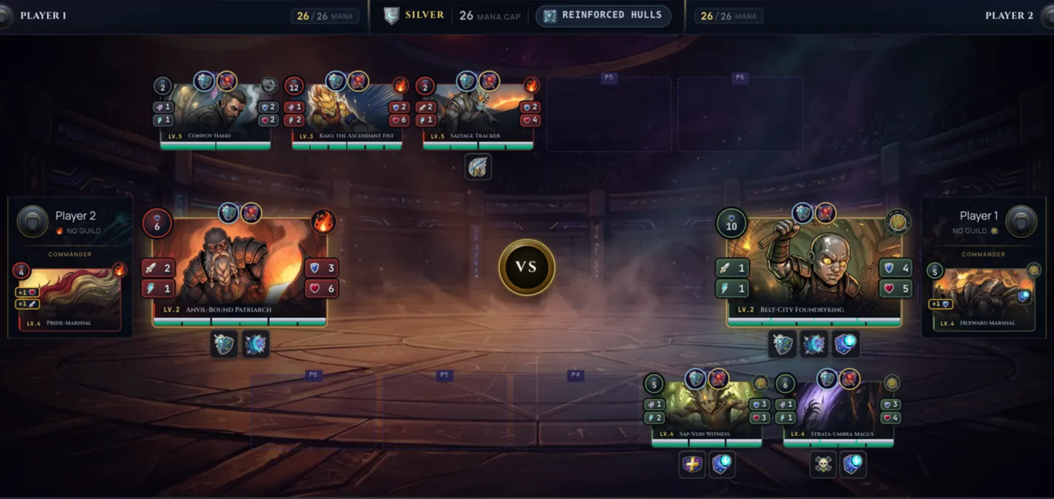 A replay under Reinforced Hulls where the commander also grants armor, with the Fighter's armor bar now filled to its full value