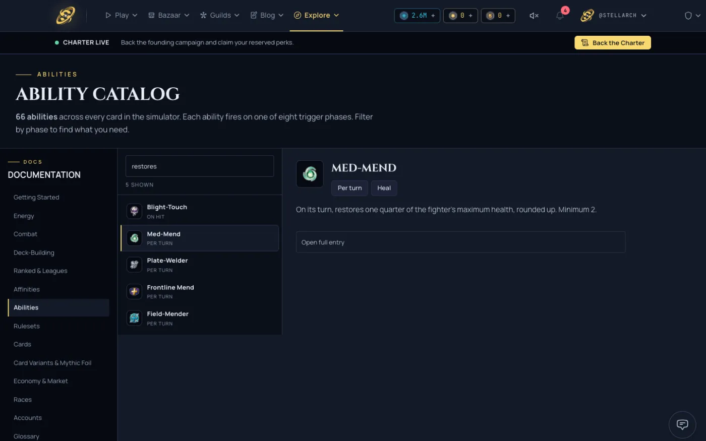 The ability catalog filtered by a search term matching ability descriptions