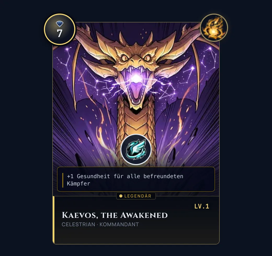 The same commander card in German, its footer reading CELESTRIAN, KOMMANDANT
