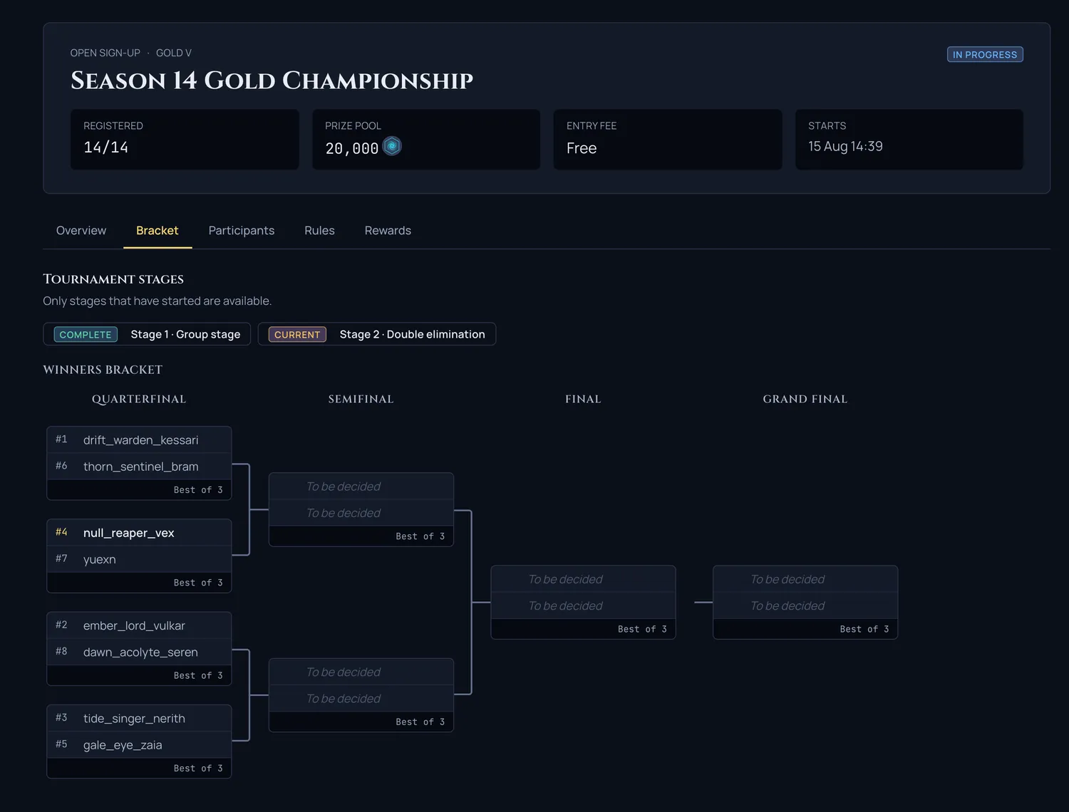 The rebuilt multi-stage tournament bracket view