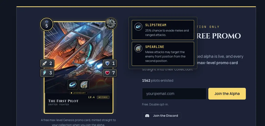 The landing page card with its ability-hover panel opened alongside it, the panel top now aligned with the card top
