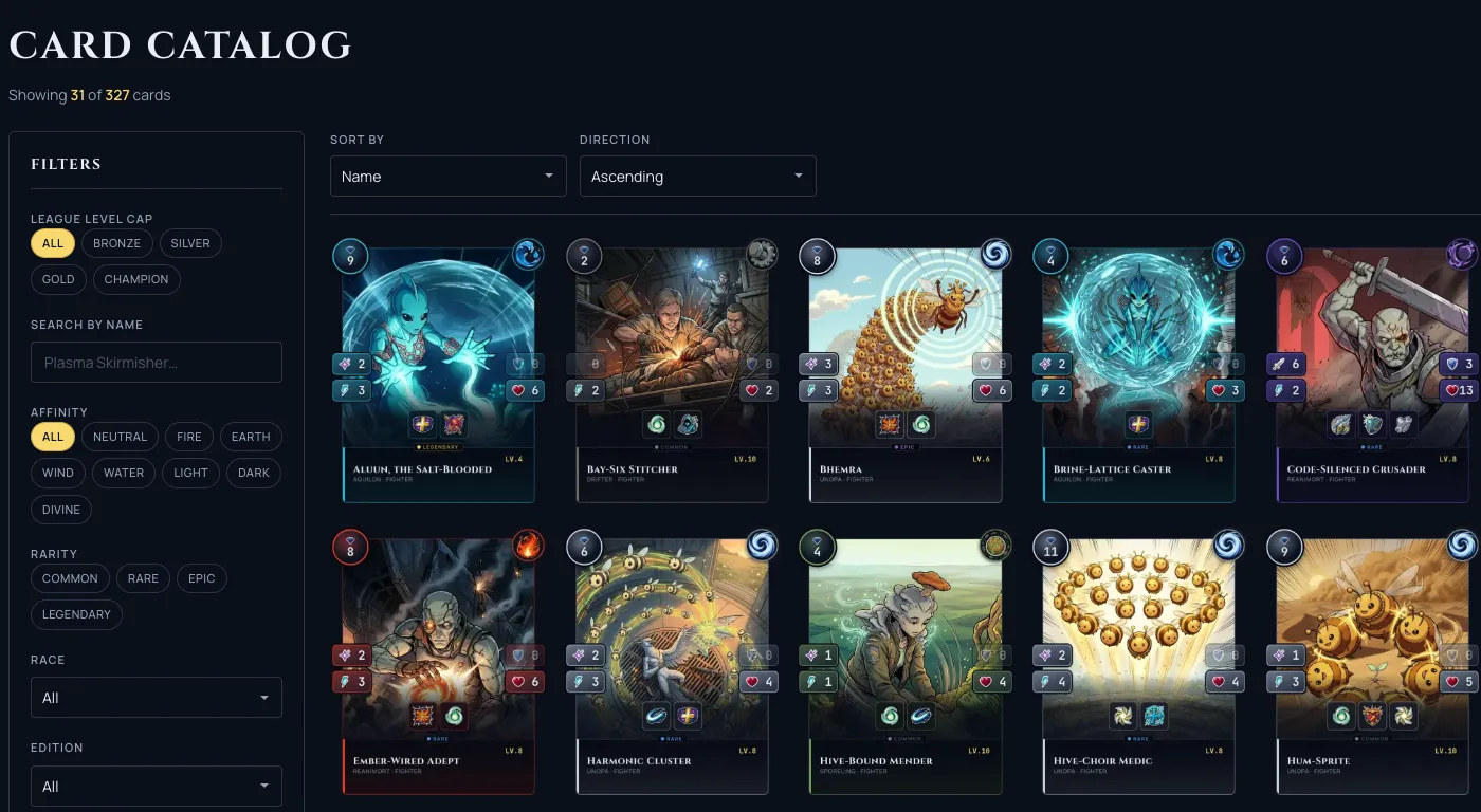 The cards catalog with the Healer filter applied, now surfacing every heal-carrying Fighter