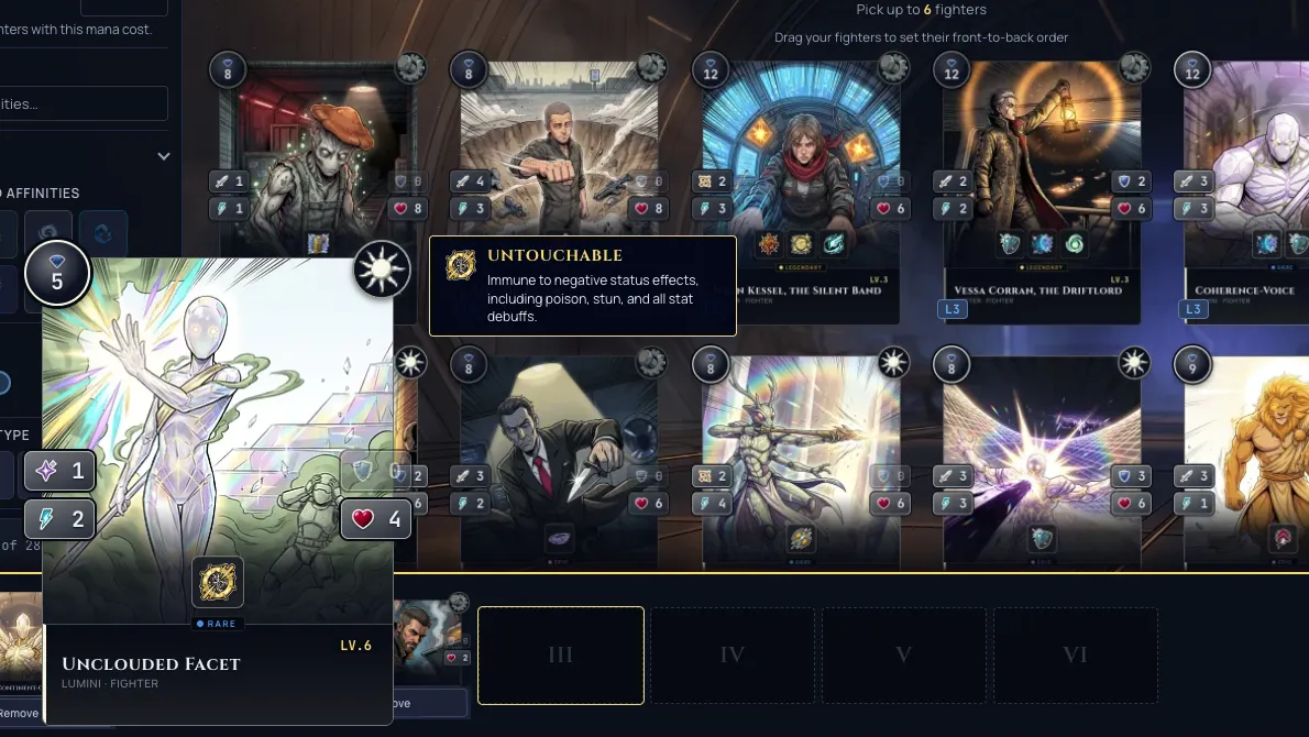 A picked card in the draft opening its enlarged preview and ability description on hover