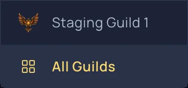 The Guilds nav dropdown showing your own guild with its emblem above an All Guilds link.