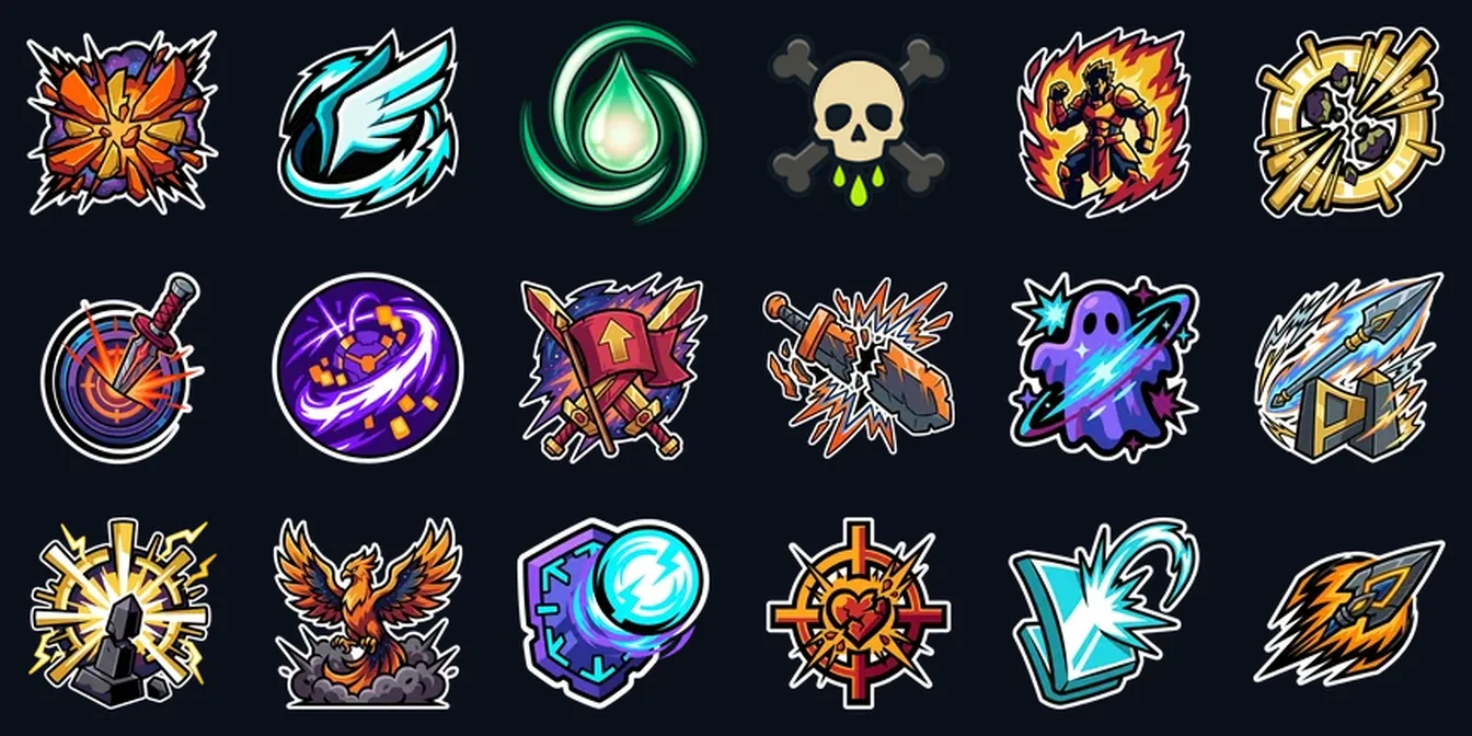 The regenerated ability icon set in the flat shonen-sticker style