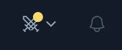 The live crossed-swords brawl indicator in the top bar, with its status dot, beside the notification bell