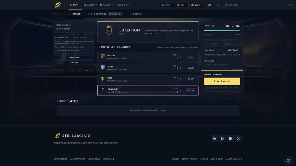 Stellarch-Ranglisten-Hub auf dem Desktop