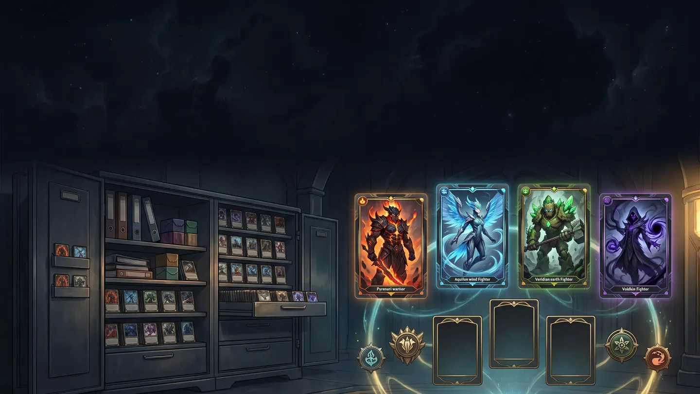 Stellarch Fighter cards, deck folios and collection vault